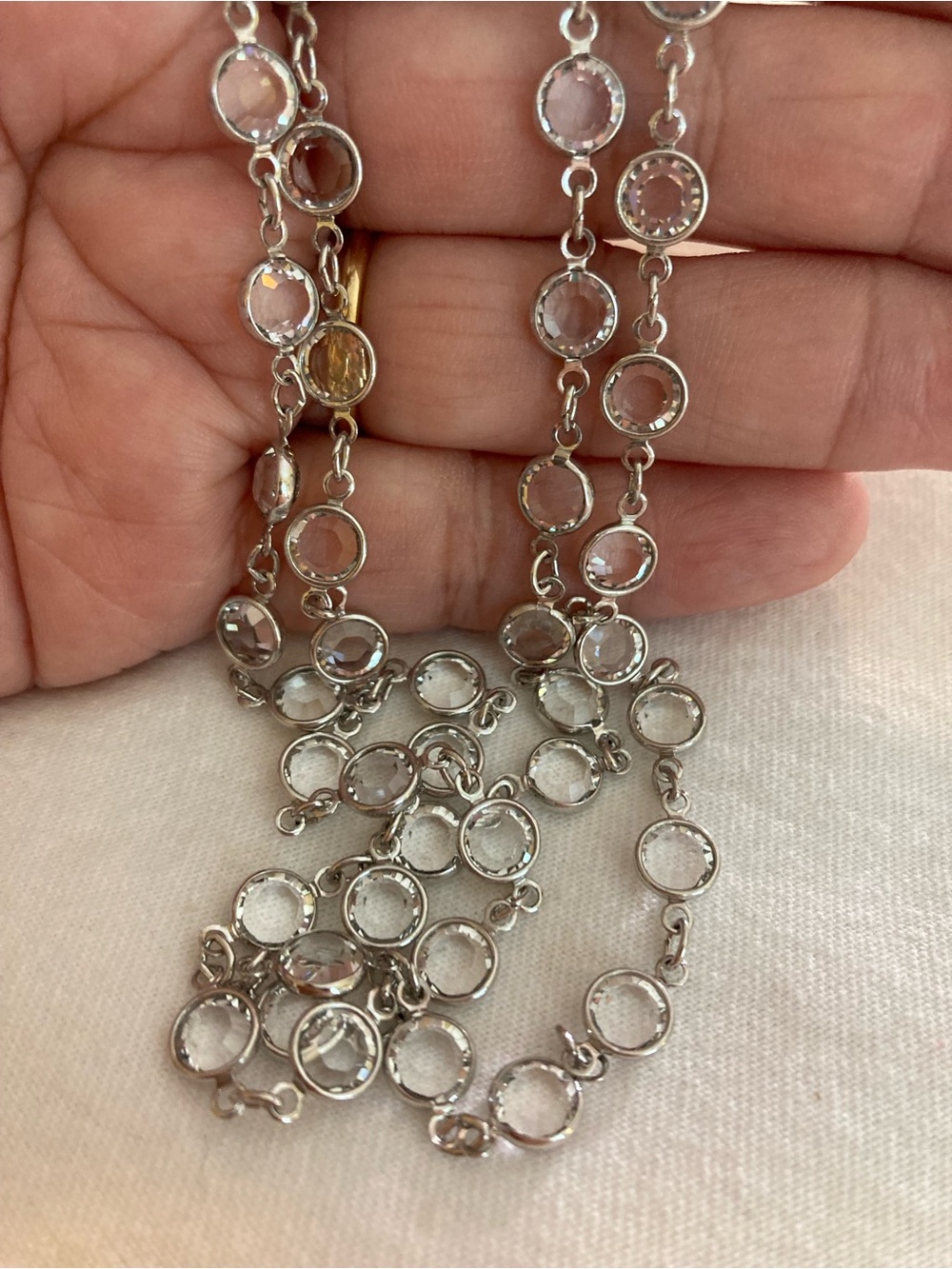 Bezel Set Clear Crystals Long Necklace